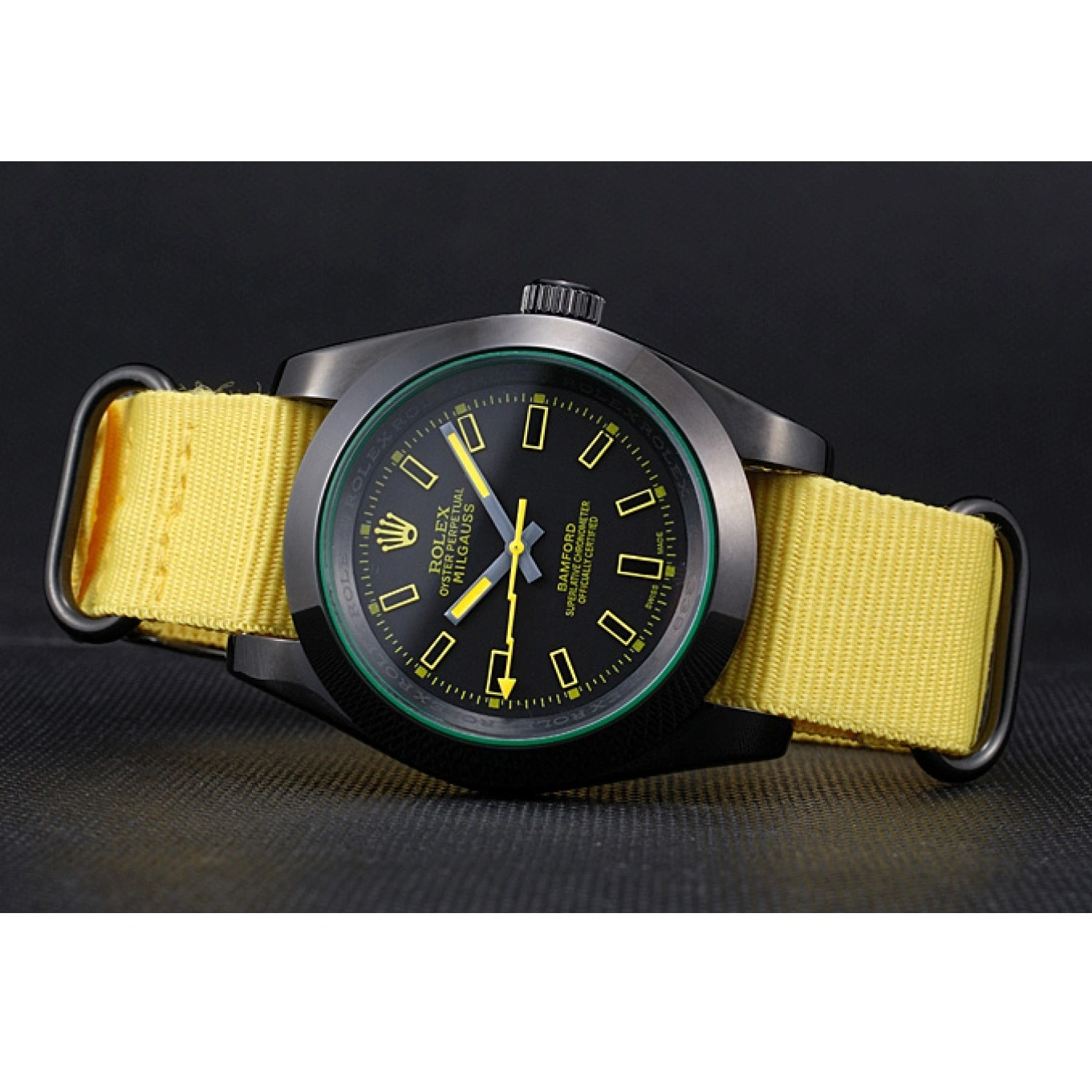 Best AAA Replica Sites Rolex Nylon Strap Yellow 621999 Milgauss Bamford 1027